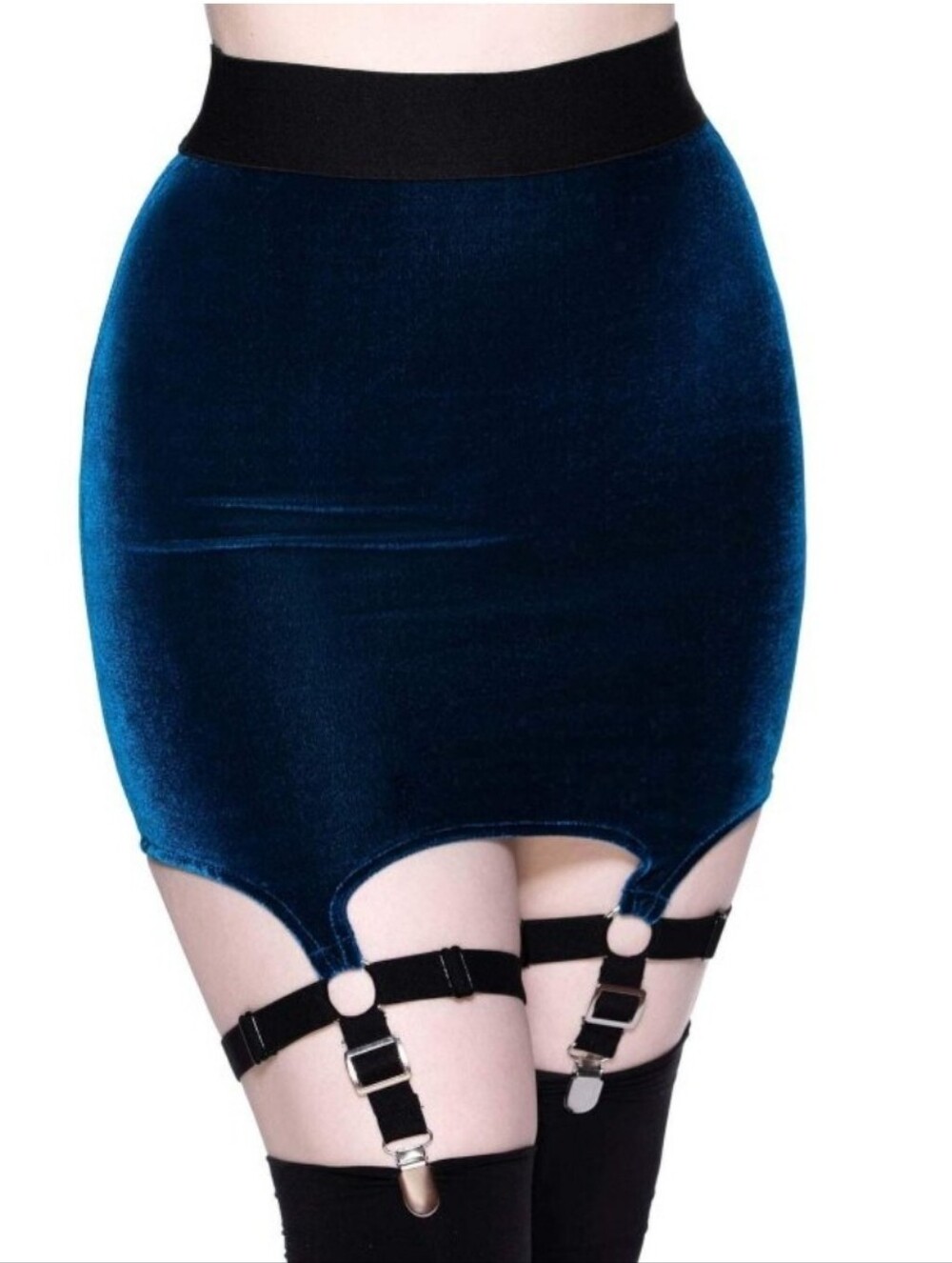 Killstar Velvet Garter Mini Skirt - Navy Blue